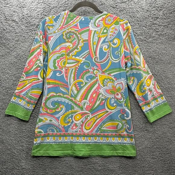 Barbara Gerwit Women's XL Colorful V-Neck Top Paisley Design Fun Bright Vacation - Picture 9 of 10